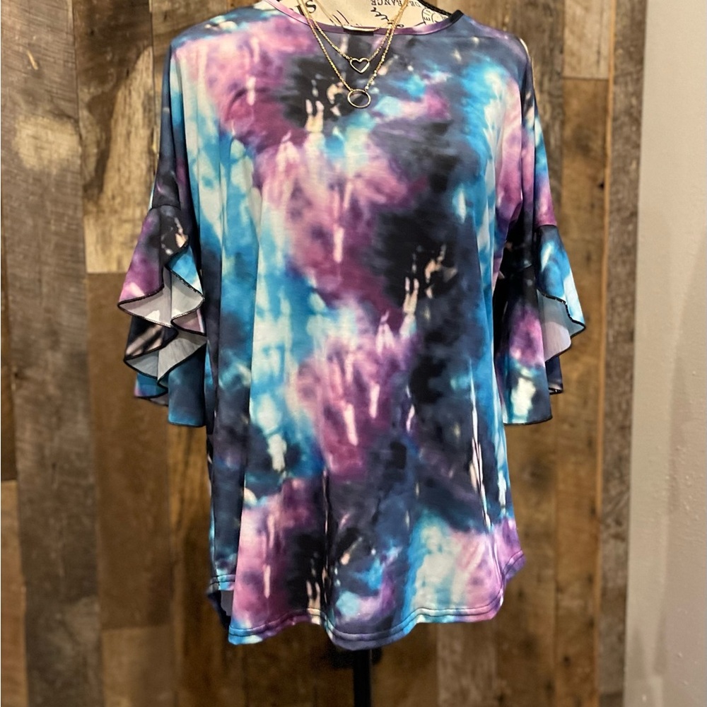 Watercolor top with bell sleeves